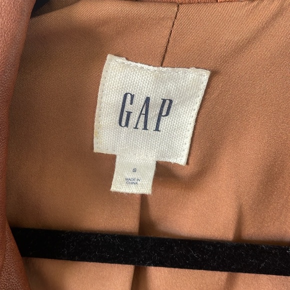 Gap Front Pocket Rib-Knit Trim Brown Leather Jacket Small - Picture 2 of 6
